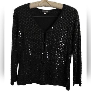 Emanuel Emanuel Ungaro Large Silk Blend Sequin Black Button Front Knit Top FLAW